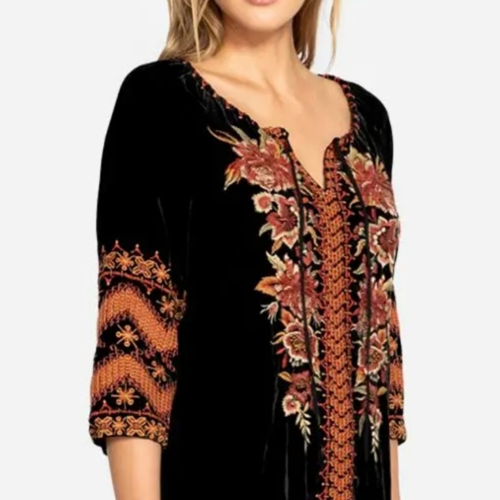 Johnny Was Elim velvet peasant blouse